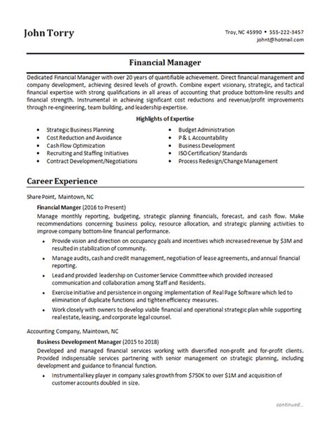 Their job involves budget planning, producing and reviewing financial reports, monitoring accounts and making financial forecasts. Finance Manager | Resume examples, Good resume examples ...