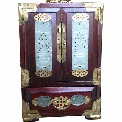 Jewelry Chinese Rosewood Box Jade Carved Inlay