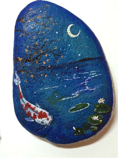 Handpainted Koi Pond Etsy Rock Painting Art Stone Painting