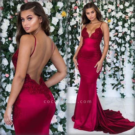 Awesome Spaghetti Straps Appliques Mermaid Prom Dress In 2021 Backless Prom Dresses Bodycon