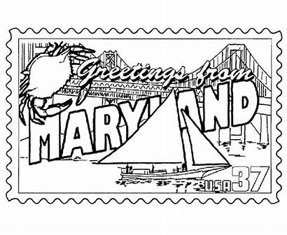 Maryland Coloring Pages State Stamp States Usa
