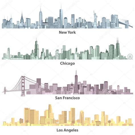 Abstract Colored Illustrations Of Urban United States Of America