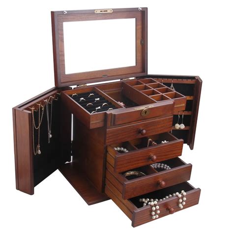 Wood Jewelry Box Organizer Armoire Ring Necklace Display Vintage T