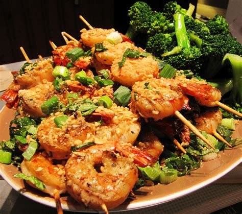 Mama Ozzys Table Grilled Spicy Thai Shrimp With Basil And Thai Peanut