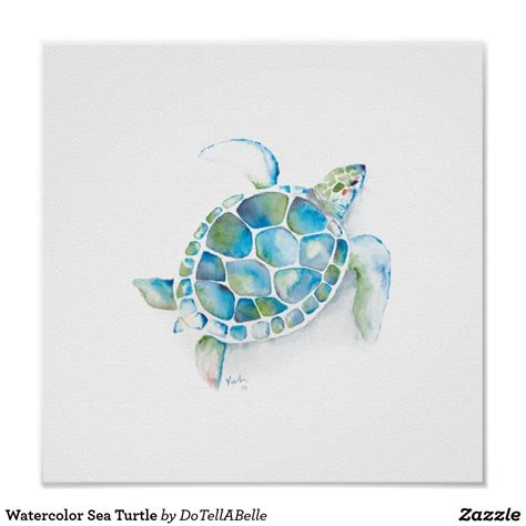 Watercolor Sea Turtle Poster Watercolor Art Posters Poster Art