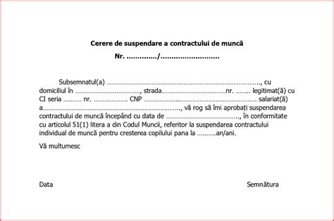 Cerere De Suspendare A Contractului De Munca Model Word PDF Sau Excel