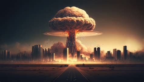 Nuclear Explosion In City Nuke Bomb Mushroom Radioactive Cloud Stock