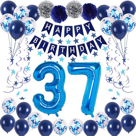 Blue 37 Birthday Decorations Navy Blue 37th Birthday