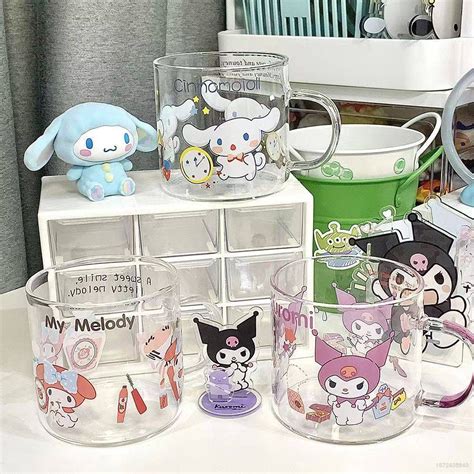 Yb Cinnamoroll Kuromi Melody Glass Milk Cup Microwave Oven Can Be Heated Cartoon Print Cereal