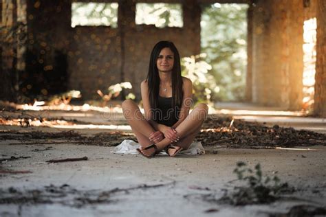 Young Woman In Abandoned Building Stock Image Image Of Woman Happy