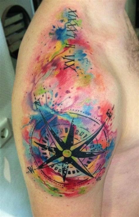 Splash Watercolor Compass Tattoo Creative Tattoos Watercolor