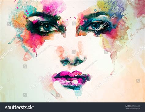 Abstract Woman Face Watercolor Illustration Stock Illustration