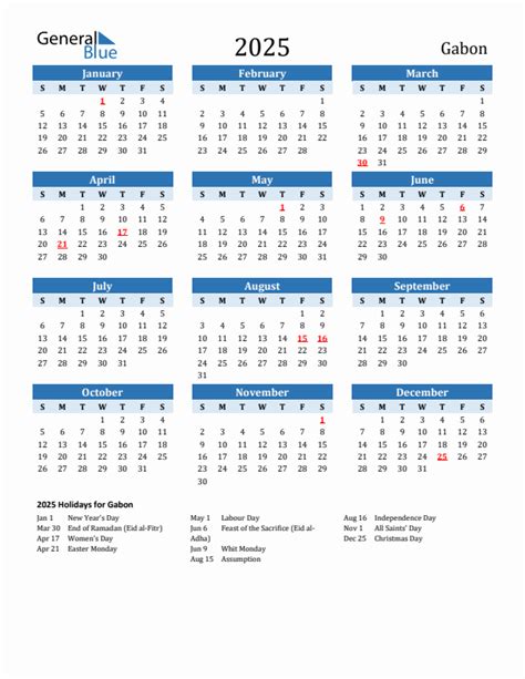2025 Printable Calendar With Gabon Holidays