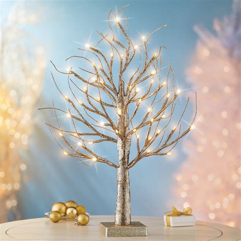 Lighted Led Golden Glittered Tabletop Tree Collections Etc