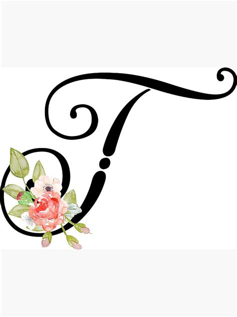 Floral Monogram Fancy Script Letter T Canvas Print For Sale By