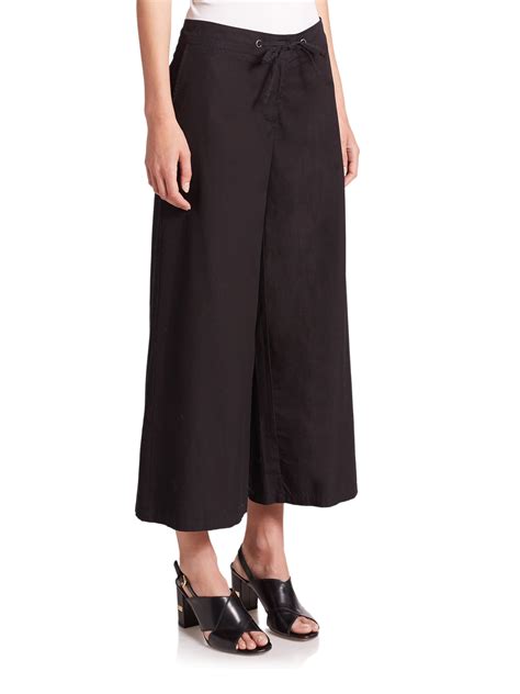 Eileen Fisher Cropped Wide Leg Cotton Pants In Black Lyst
