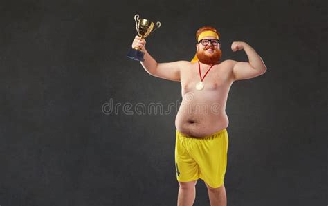 Fat Naked Man With A Champion S Cup In His Hands Stock Image Image