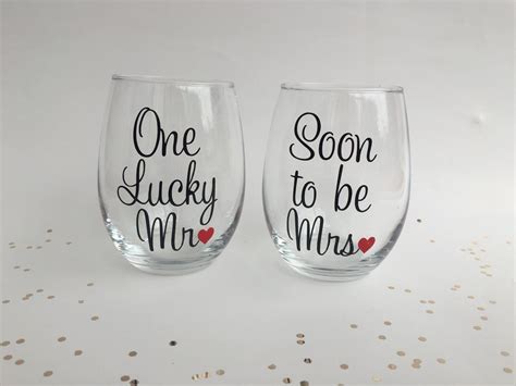 One Lucky Mr Soon To Be Mrs Wine Glass Set Engagement T Etsy