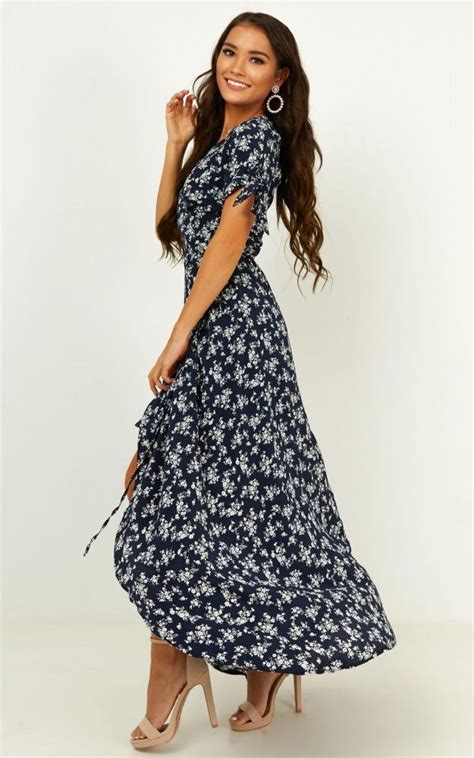 Picking It Up Wrap Maxi Dress In Navy Floral Showpo Dresses Maxi Wrap Dress Maxi Dress
