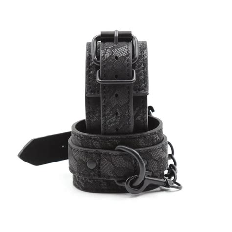 Black Lace And Leather Bdsm Restraints Wrist And Ankle Cuffs For Slave