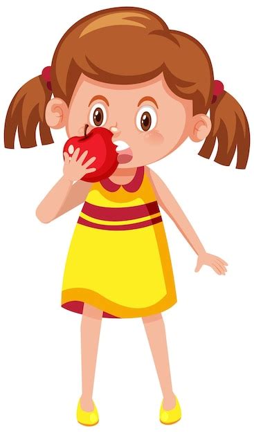 Premium Vector Cartoon Girl Holding An Apple
