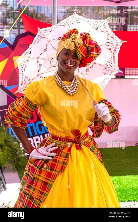 Woman In National Dress At Cruise Terminal St Johns Antigua Antigua