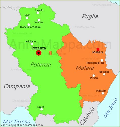 Quali termini aggiuntivi vengono utilizzati? Mappa Basilicata | Italia - AnnaMappa.com