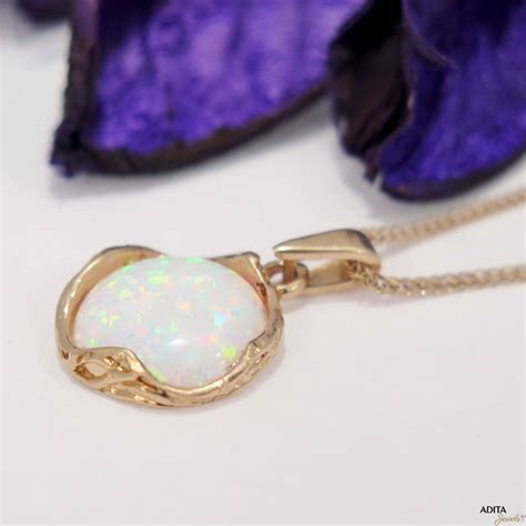 White Opal Pendant 14k Gold Necklace 14k Yellow Gold Etsy