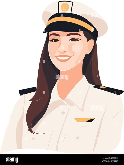 Smiling Young Woman Pilot Captain Of Passenger Plane Isolated Flat