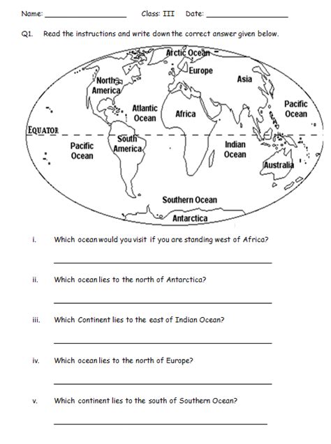 Continents And Oceans Quiz Printable