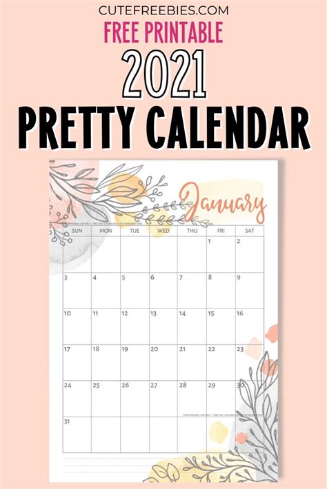 Four monthly and four yearly calendars to choose from. Pretty 2021 Calendar Free Printable Template - Cute ...