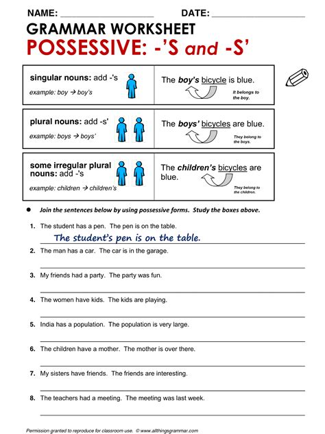 Possessive Adjectives Grammar Worksheet Richard Spencers English Worksheets