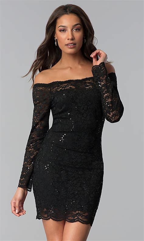 Long Sleeve Black Short Lace Party Dress Promgirl