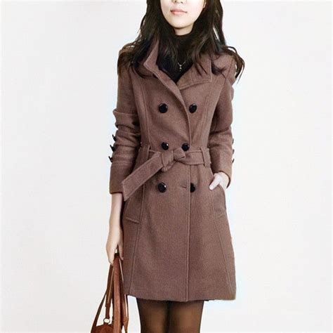 New Women Trench Woolen Coat Winter Slim Double Breasted Overcoat