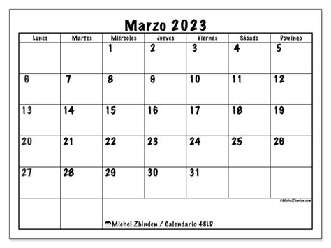 Calendario Marzo De 2023 Para Imprimir “48ld” Michel Zbinden Es