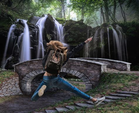 Download Woman Jump Waterfall Royalty Free Stock Illustration Image
