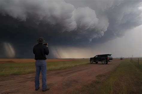 Premium Photo Storm Chaser Capturing Dramatic Tornado Footage With