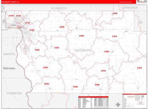 Woodbury County Ia Zip Code Wall Map Red Line Style By Marketmaps