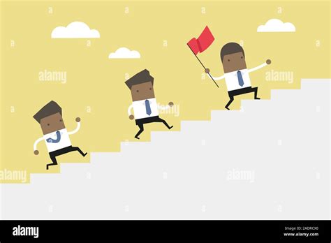 African Businessman Leading A Team Up Stair To Success Stock Vector
