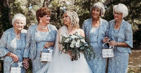 bride asked her four grandmothers to be flower girls for her wedding small joys