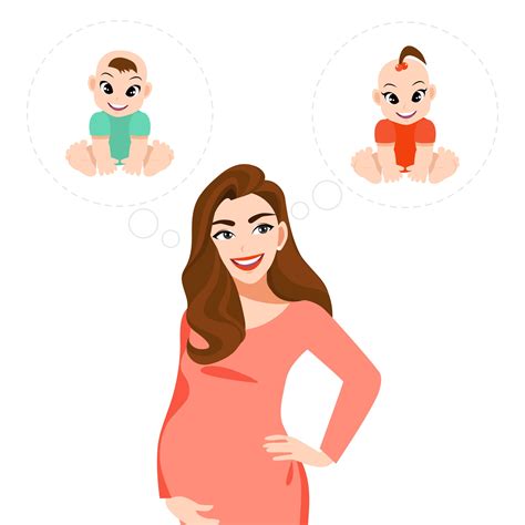 Cartoon Character With Pregnant Thinking About The Baby Is Boy Or Girl