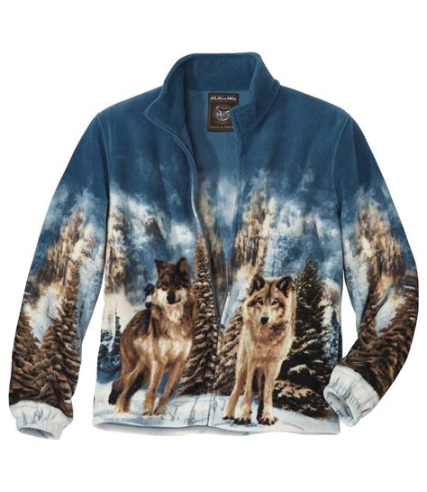 Mens Wolf Print Fleece Jacket Atlas For Men