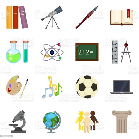 Vector Set Of Color Flat School Subject Icons Stock Illustration - Download Image Now - iStock