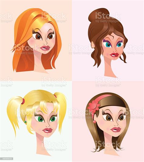 High Quality Serious Cartoon Head Girl Portrait Stock Illustration