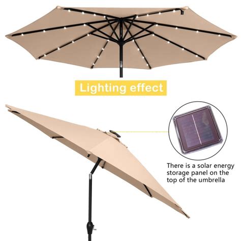 Zimtown 9ft Solar Led Lighted Outdoor Umbrella W Tilt Adjustment Fade