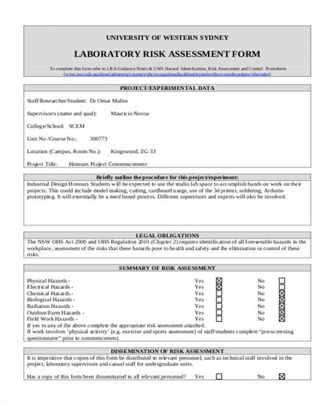 Free 19 Sample Risk Assessment Forms In Ms Word Pdf Excel
