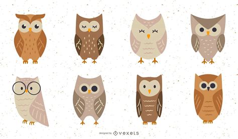Owls Flat Illustration Set Vector Download
