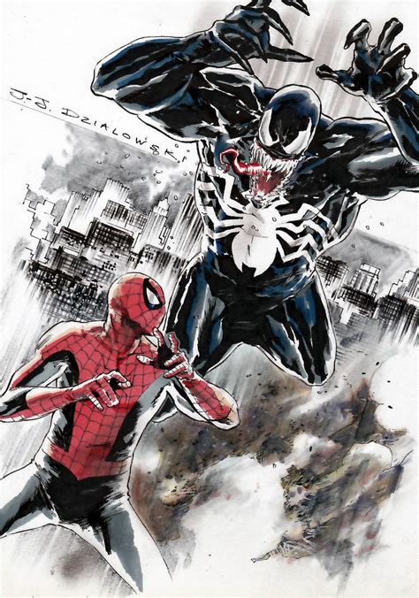 Double trouble isn't going to go. Spider-man vs Venom commission by JJDZIALOWSKI on DeviantArt