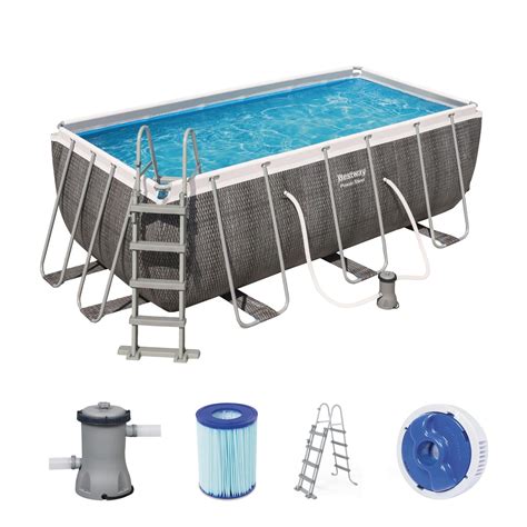 Bestway Power Steel Frame Pool Set 412x201x122cm Rattan Look Grau