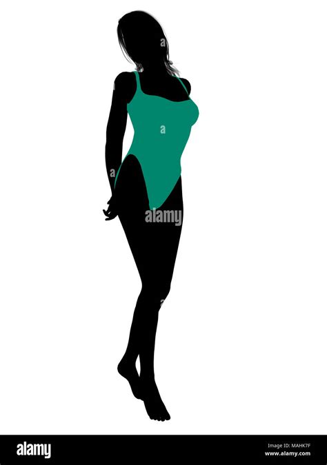 Female Swimsuit Illustration Silhouette On A White Background Stock